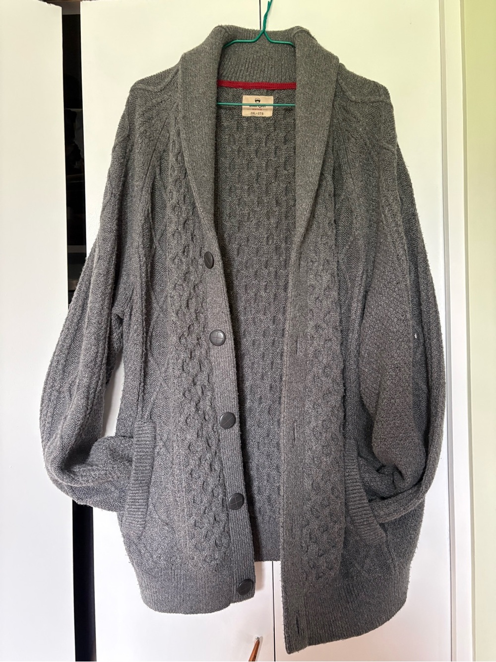 Men’s Gray Cable-Knit Shawl Collar Cardigan XXL